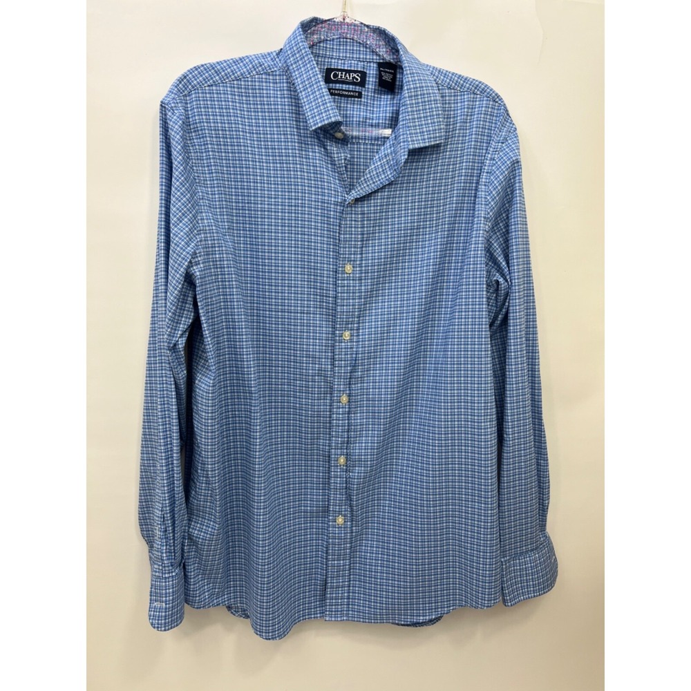 Chaps Performance Button Up Shirt Blue Plaid Long Sleeve Men's X-Large